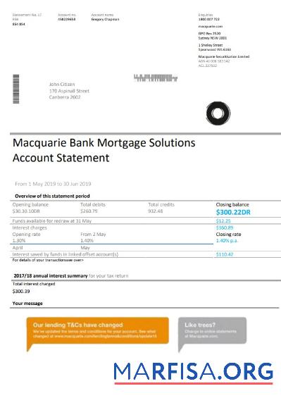 Realistic Australia Macquaire proof of address bank statement word download for verification
